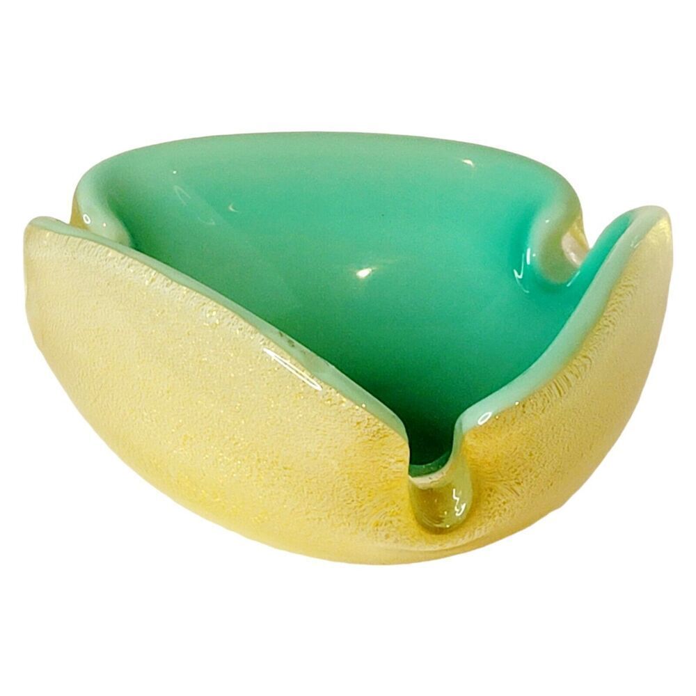 Seguso Murano Aqua Green Celadon Gold Flecks Italian Art Glass Dish Bowl Ashtray - Picture 3 of 12